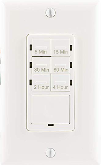 GE Push Button In-Wall Digital Countdown Timer Switch, 5-15-30 Minute and 1-2-4 Hour Presets, On/Off, NO Neutral Wire Required, for Lights, Exhaust Fans, and Heaters, Décor Wall Plate Included, 15318