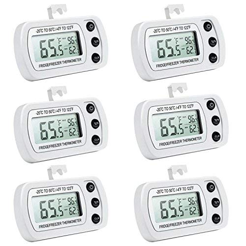 Waterproof Digital Refrigerator Thermometer, Freezer Room Thermometer, LCD Display, ℃/℉ Switch + Max/Min Record, for Kitchen, Home, Restaurants, Bars, Cafes (Battery Included) 6 Pack (6 Pcs)