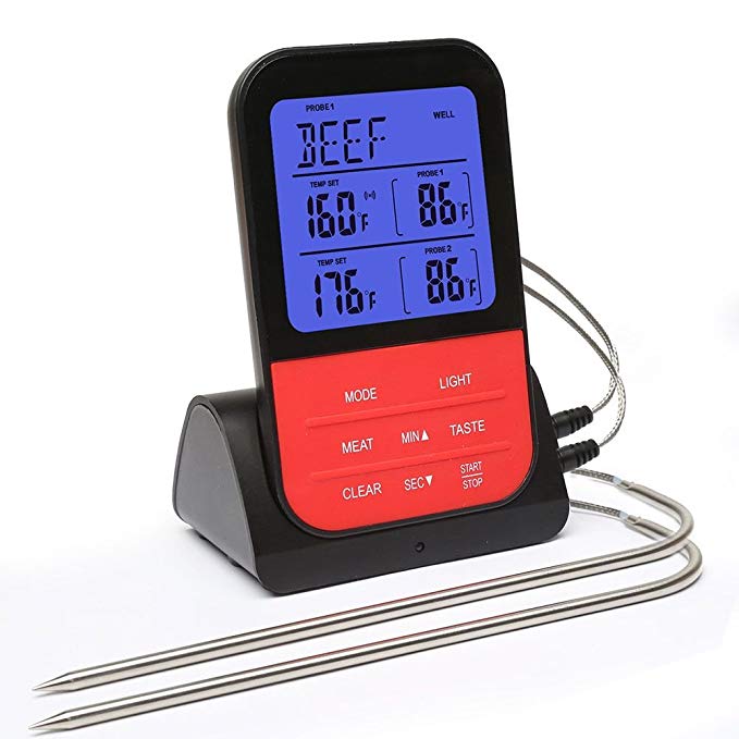 Keerads Wireless Remote Digital Meat Thermometer Instant Read Clock Timer and Dual Probe for Grilling Oven Candy Food Cooking Kitchen Thermometer (Wireless Remote)