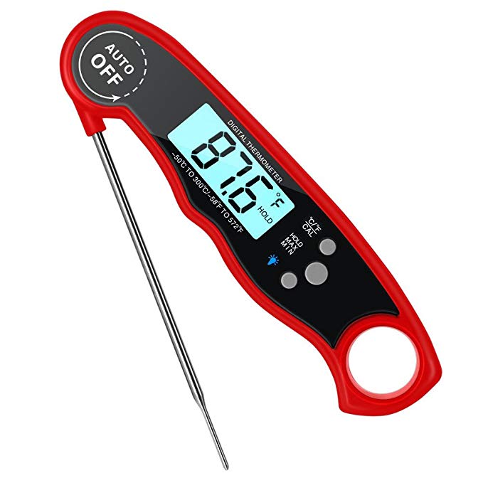 Instant Read Meat Thermometer - Digital Food Cooking Thermometer Waterproof BBQ Thermometer with Calibration & Backlight Functions, Best Digital Meat Thermometer for Grilling Cooking Candy (Red)