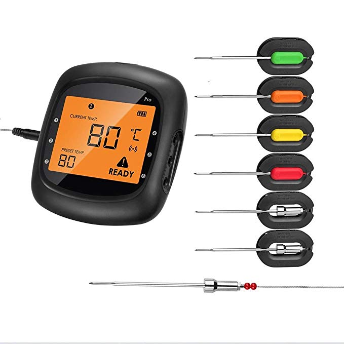 AidMax Wireless Meat Thermometer for Grill Smoker, Pro05, Digital Cooking Meat Thermometer Bluetooth Wireless BBQ Thermometer with 6 Probes Dual Probes Food Thermometer for Smoker Oven Grill Kitchen