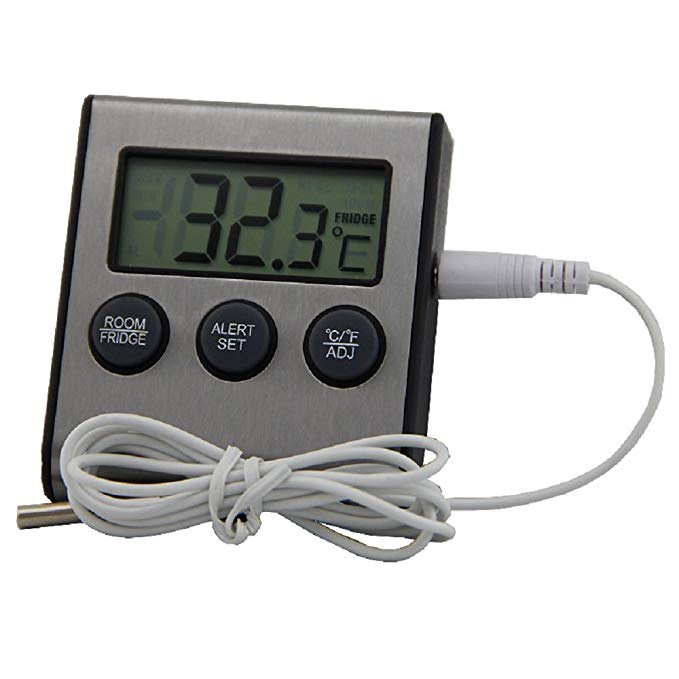Easy to Read: Metal Refrigerator Freezer Thermometer with Temperature Alarm!