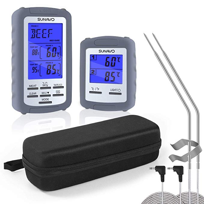 SUNAVO MT-01 Meat Thermometer for Grilling Wireless Barbecue Thermometer Digital with Large LCD and Timer Alarm for Grilling Oven Kitchen Smoker BBQ Grill with Dual Temperature Probe