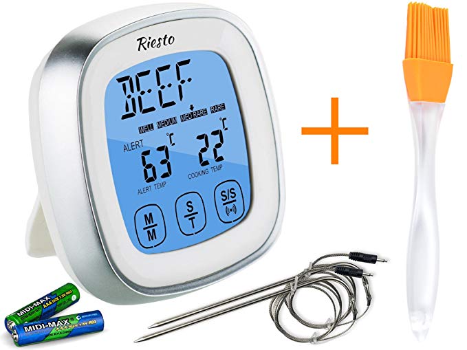 Riesto Digital Meat Thermometer For Grill - Oven Smoker Kitchen Cooking | Instant Temperature Read Gauge With BBQ Accessories + Metal Wired Spare Probes