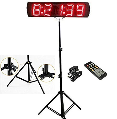 GANXIN Portable 5'' High 5 Digits LED Race Clock with Tripod for Running Events, Countdown/up Digital RaceTimer, by Remote Control