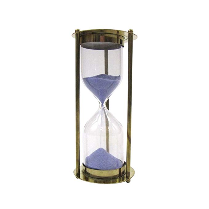 Brass 5-Minute Hourglass w/ Blue Sand - Nautical Decor