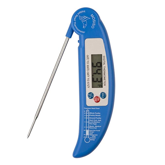 Mosiso Instant Read Digital Electronic Food / Barbecue Meat Thermometer With Internal Temperature Chart, Deep Blue