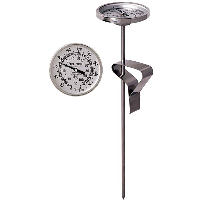Tel-Tru LT225R Laboratory Testing Thermometer, 2 inch dial and 8 inch stem, 0/220 degrees F