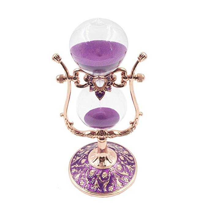 Dovewill 15 Minutes Europe Style Gold Metal Frame Hourglass Sand Timer with Purple Sand