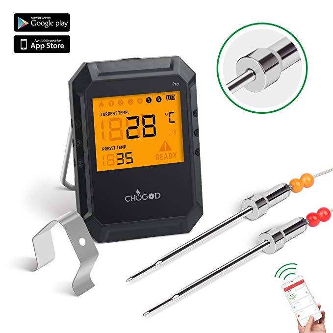 [2018 UPGRADED] WEINAS Bluetooth Meat Thermometer For Grilling,Wireless Remote Digital Cooking Thermometer With APP Smart Alarm Grill Thermometer for Kitchen Food Candy BBQ (Comes with 2 Probes)