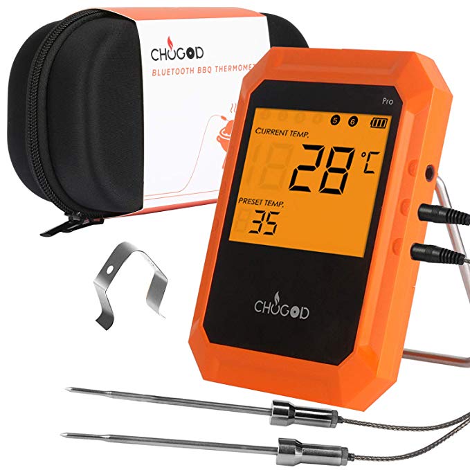 BBQ Meat Thermometer, Bluetooth Remote Cooking Thermometer, Digital Oven Thermometer with 6 Probe Port for Smoker Grilling (Carrying Case Included)