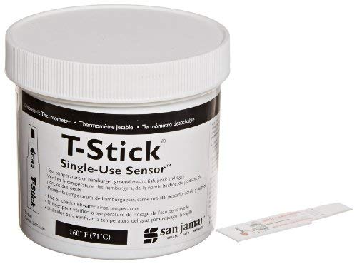 San Jamar TST9343 T-Stick Disposable Food Thermometer Stick, 160 Degrees,Black