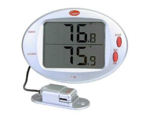 Cooper-Atkins T158-0-8 Digital Indoor/Outdoor Wall Thermometer with Remote Sensor, 32/122° F Temperature Range