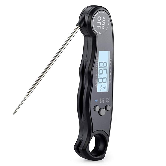 Instant Read Meat Thermometer, Digital Cooking Thermometer with Long Probe & Back light, Fast Accurate Waterproof Kitchen Thermometer for Food, BBQ Grill, Water, Milk, Baking (Black)