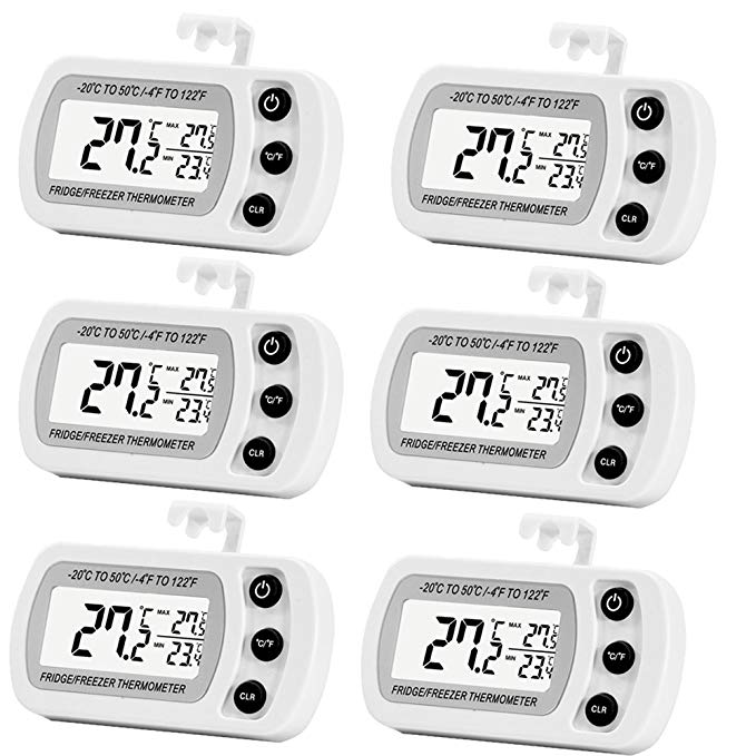 6 Pack Digital Refrigerator Freezer Thermometer,Max/Min Record Function with Large LCD Display