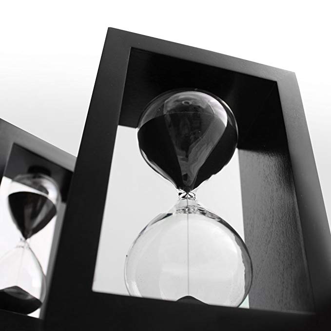 Sand Timer Hourglass Black Set, Time Management System, 60 minute/1 hour & 10 minute with Protective Wooden Box - Perfect for Office Decor